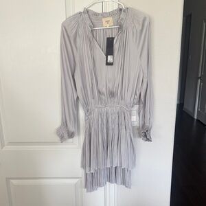 Light Gray Pleated Long Sleeve Mini Dress
